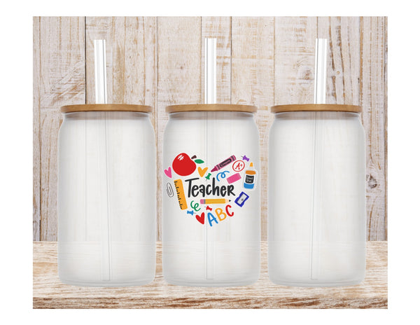 Teacher Heart Glass Can - 16oz