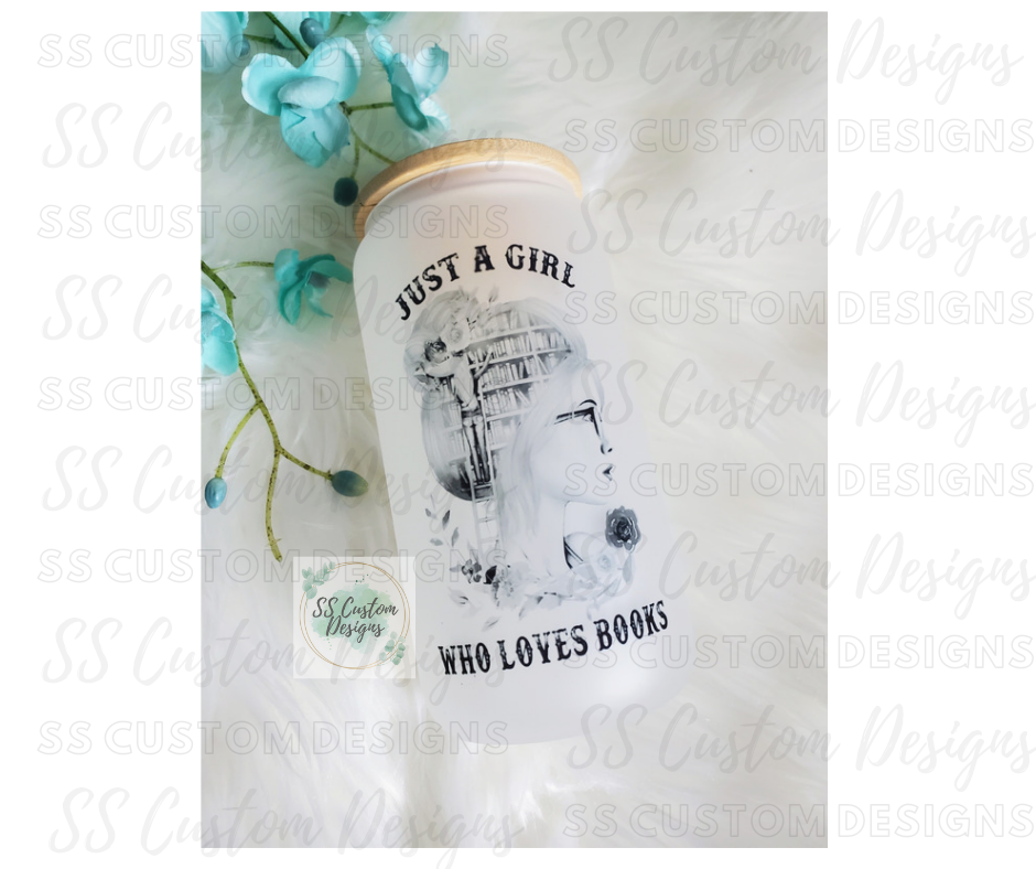 Just A Girl Who Loves Books Glass Can - 16oz