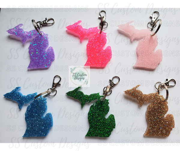 Glitter Michigan Keychain