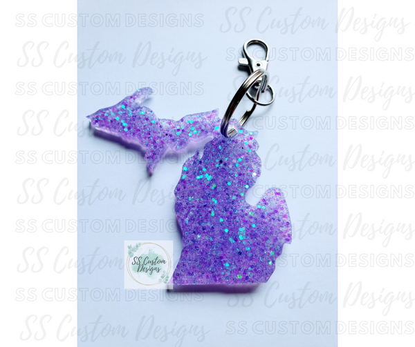 Glitter Michigan Keychain