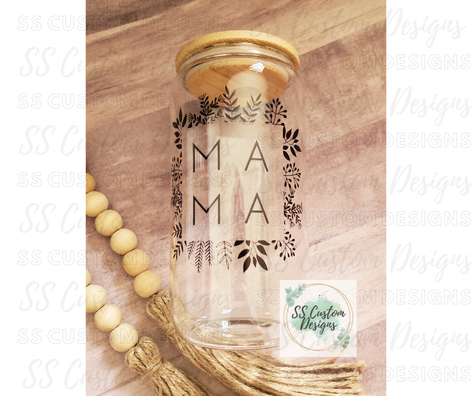 MAMA floral Glass Can - 16oz