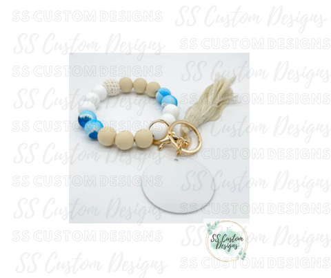 Beachy Silicone Bead Bracelet Keychain w/ Aluminum Disc