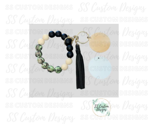 Camo Silicone Bead Bracelet Keychain w/ Aluminum Disc