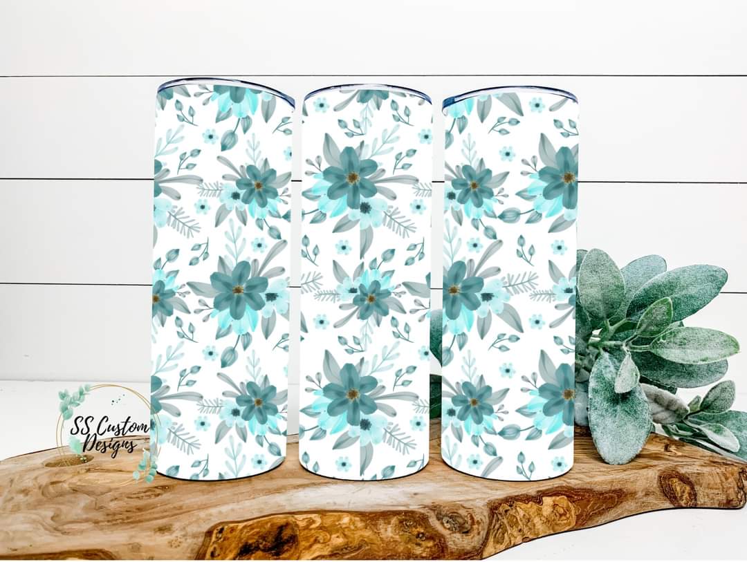 Teal Floral Tumbler - 20oz Skinny Tumbler