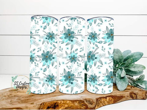 Teal Floral Tumbler - 20oz Skinny Tumbler