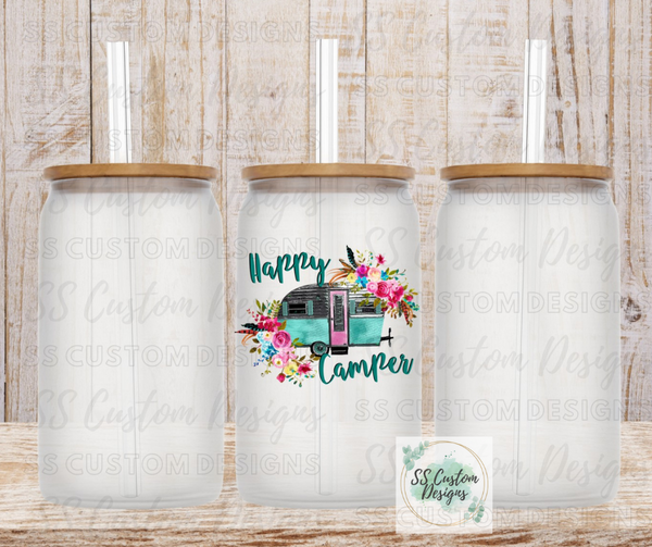 Happy Camper Glass Can - 16oz