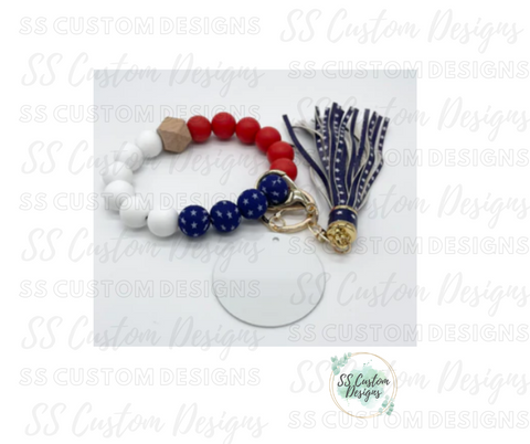 'Merica Silicone Bead Bracelet Keychain w/ Aluminum Disc