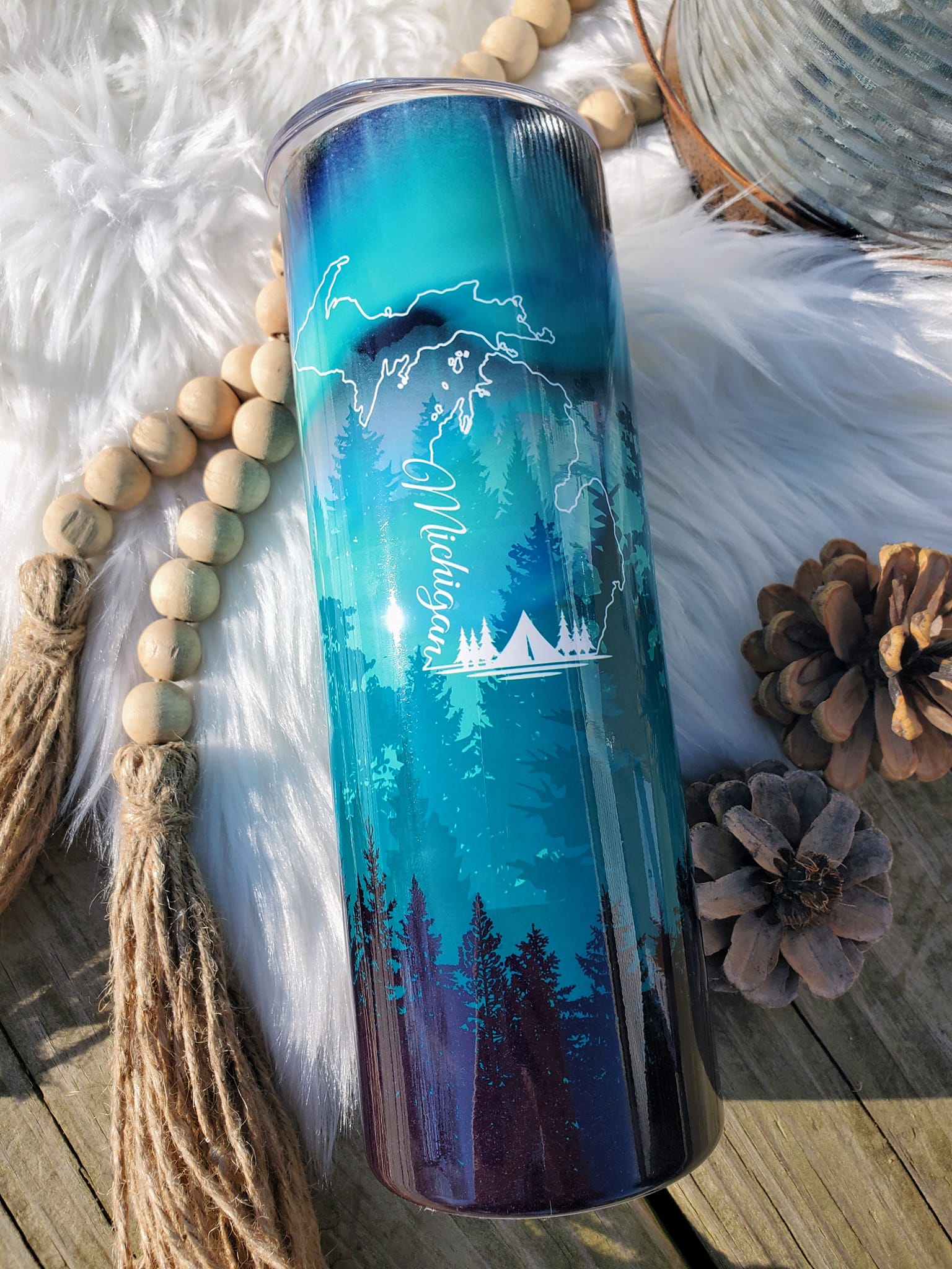 Northern lights MI Tumbler - 20oz Skinny