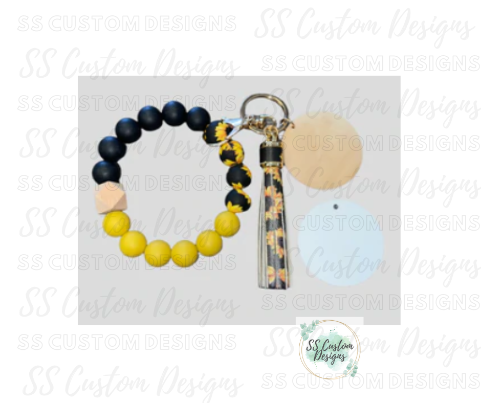 Sunflower Silicone Bead Bracelet Keychain w/ Aluminum Disc