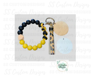 Sunflower Silicone Bead Bracelet Keychain w/ Aluminum Disc