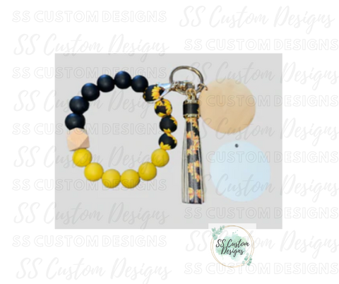 Sunflower Silicone Bead Bracelet Keychain w/ Aluminum Disc