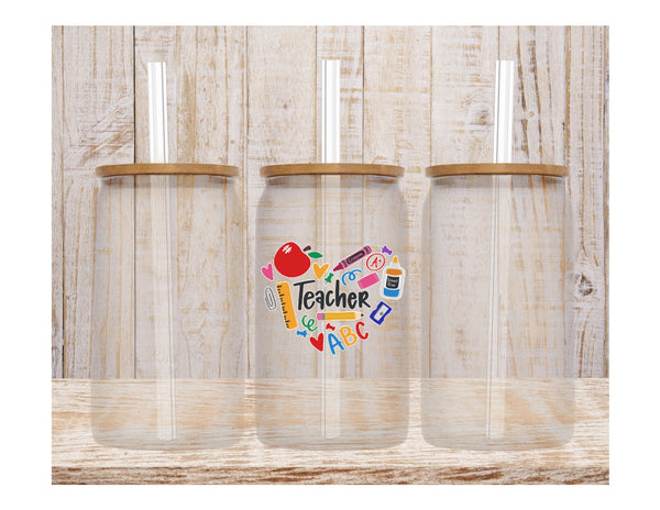 Teacher Heart Glass Can - 16oz