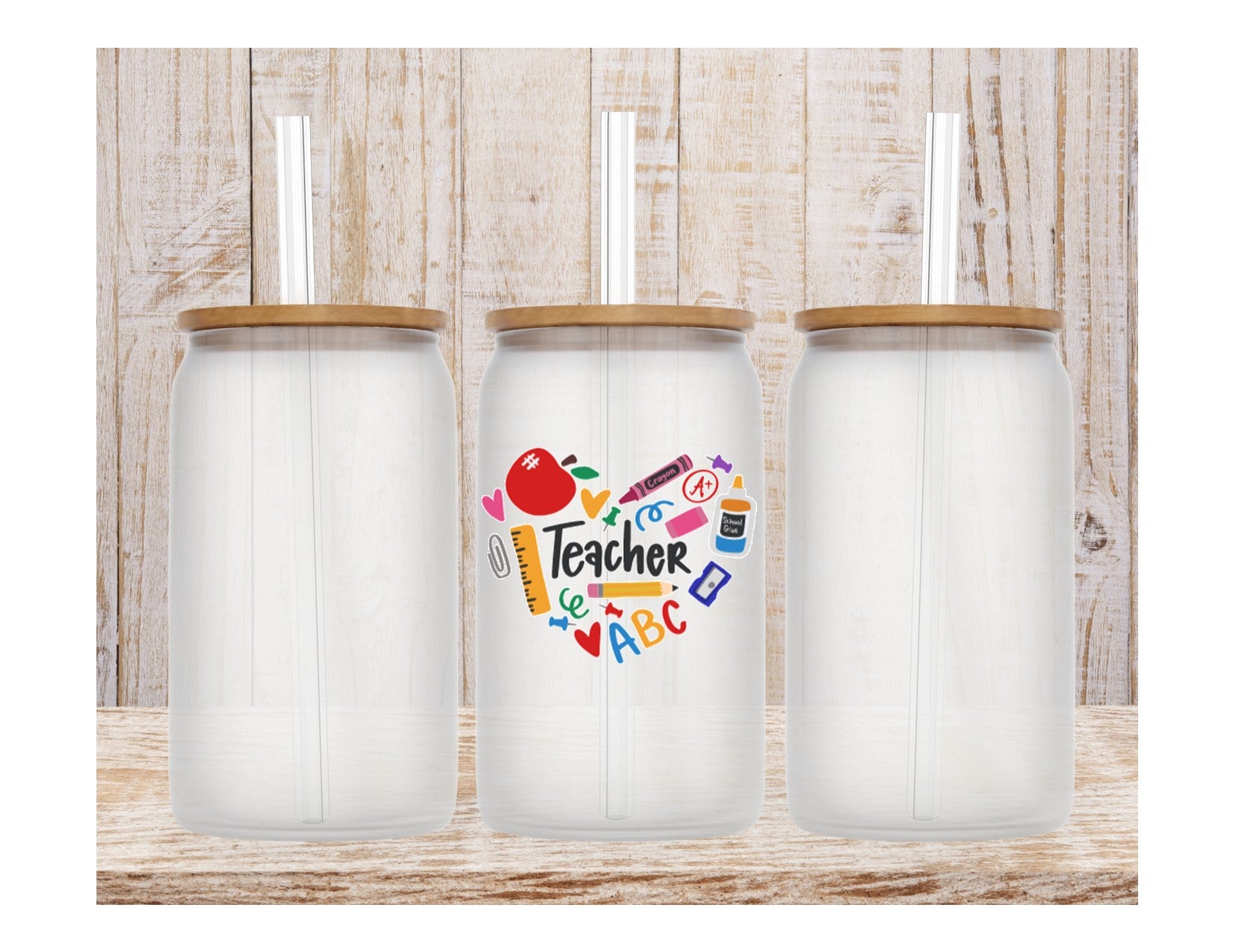 Teacher Heart Glass Can - 16oz