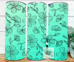 Teal Floral Tumbler - 20oz Skinny